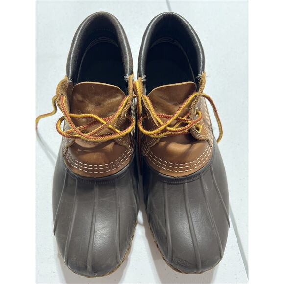Vintage L. L. Bean Mens Sz 7 Duck Boots Maine Hunting Shoe Leather Rubber Brown - Picture 1 of 6